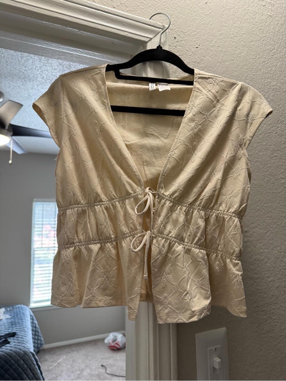 Cream tie front top
